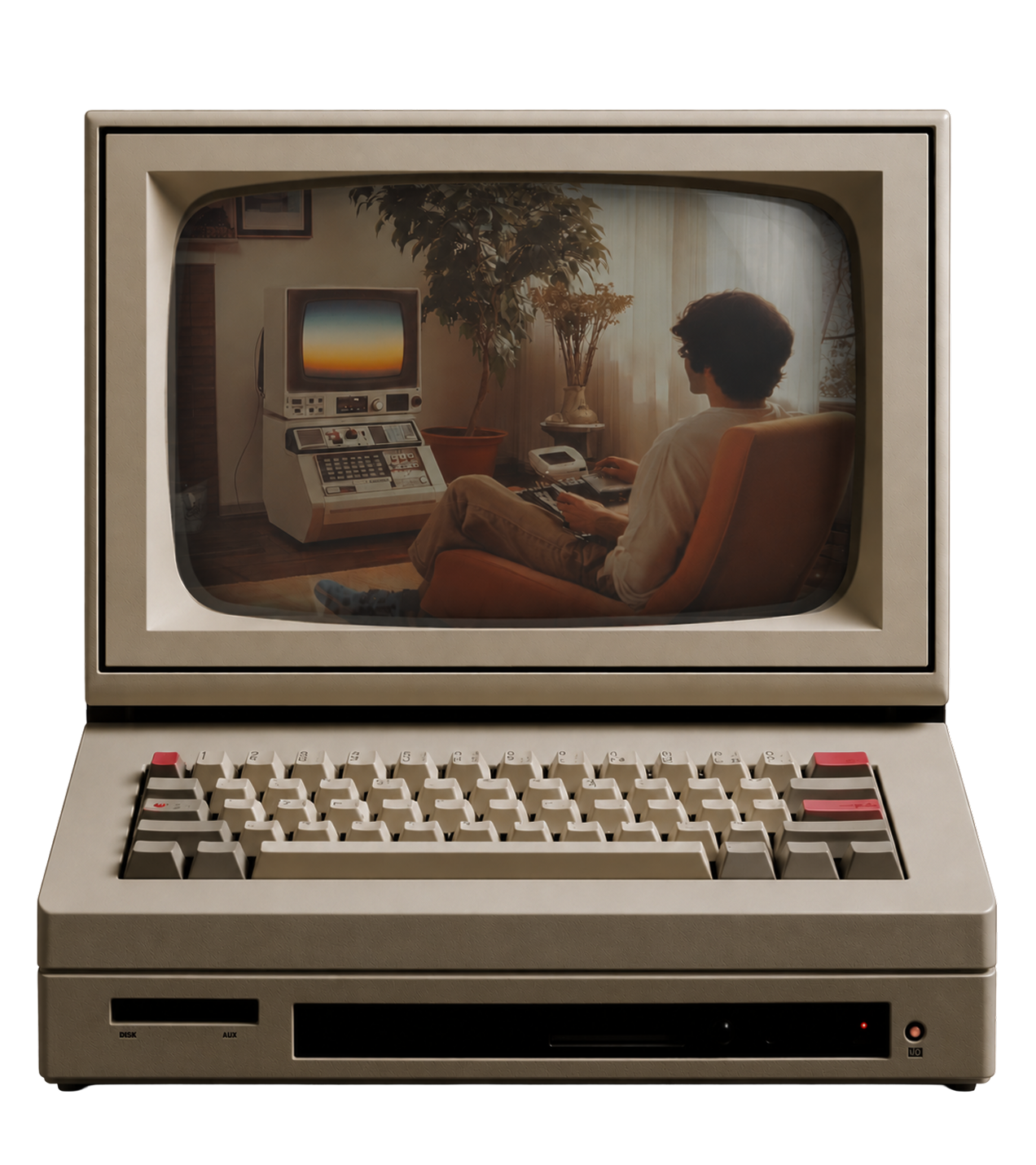 old computer with video placeholder